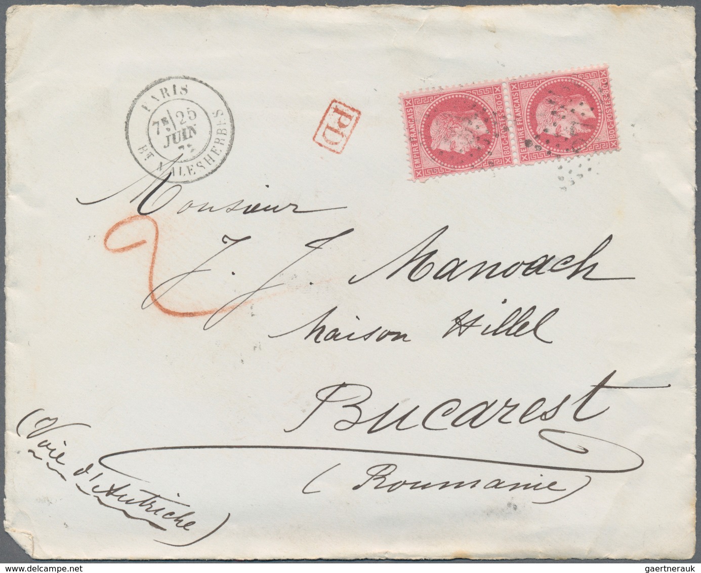 Rumänien: 1872-75 ca.: Correspondence from Paris to E. Hillel Manoach, Bucharest containing 22 front