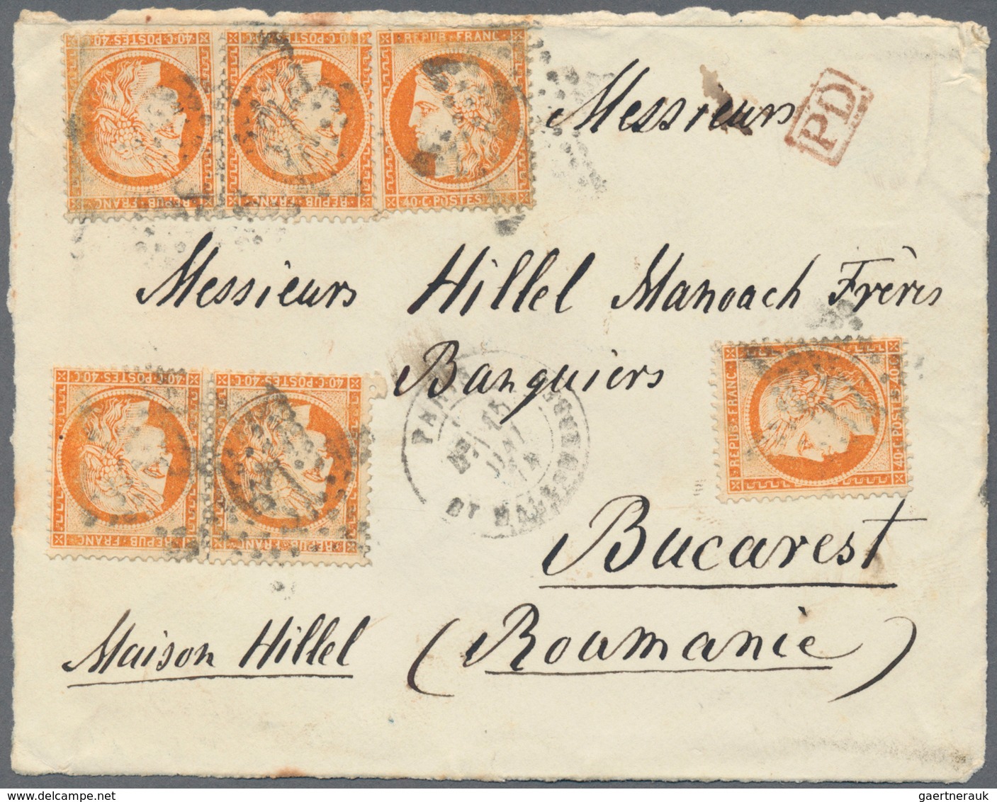 Rumänien: 1872-75 ca.: Correspondence from Paris to E. Hillel Manoach, Bucharest containing 22 front