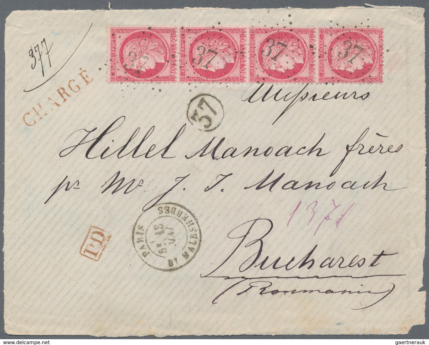 Rumänien: 1872-75 ca.: Correspondence from Paris to E. Hillel Manoach, Bucharest containing 22 front