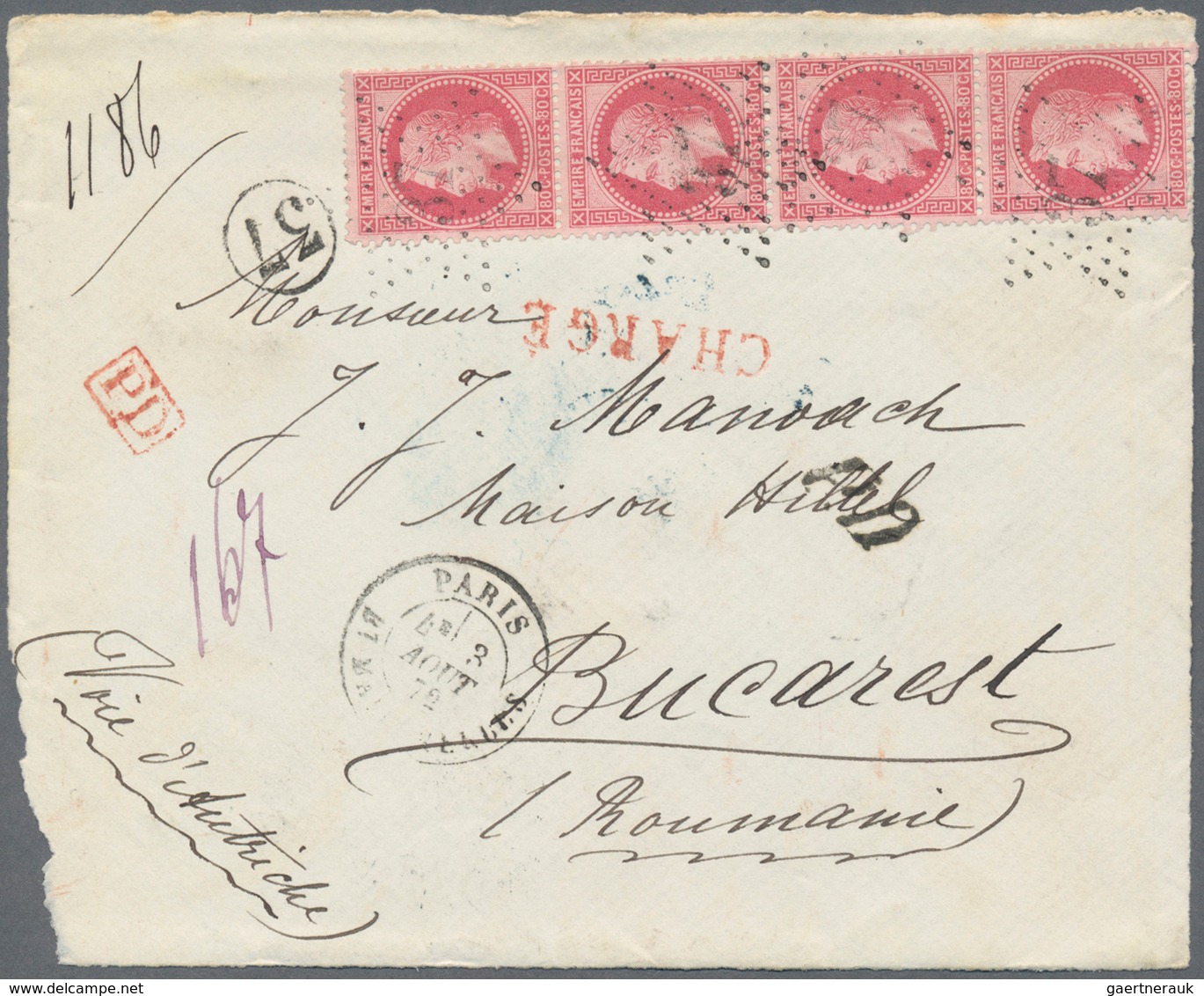 Rumänien: 1872-75 ca.: Correspondence from Paris to E. Hillel Manoach, Bucharest containing 22 front