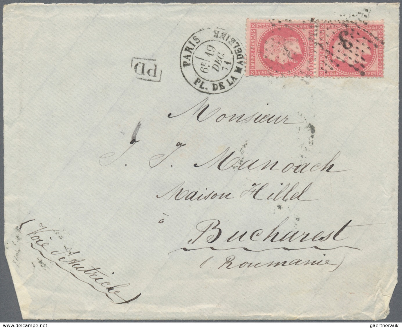 Rumänien: 1872-75 ca.: Correspondence from Paris to E. Hillel Manoach, Bucharest containing 22 front