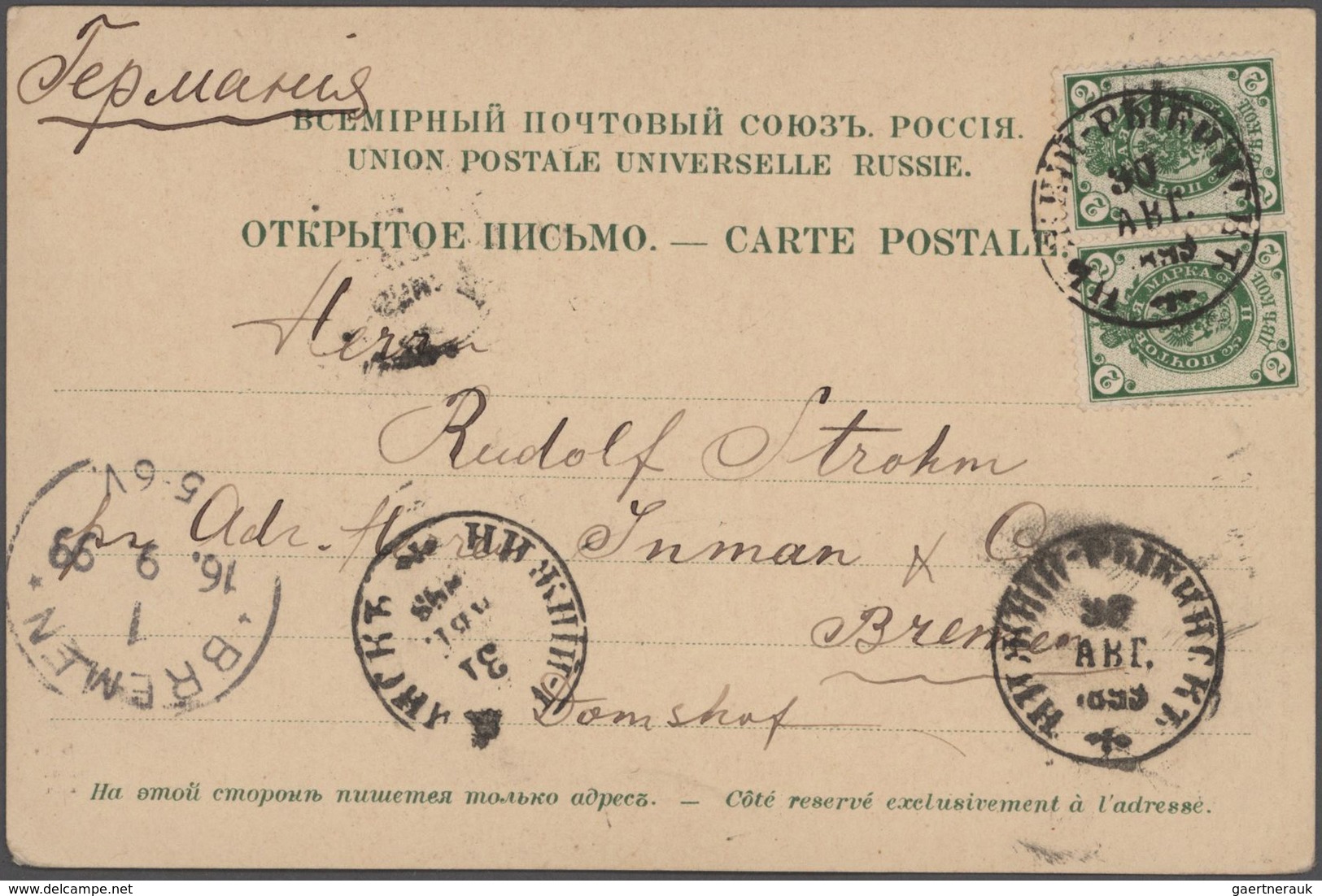 Russland: 1899-1925, Six Viewcards With Different Cancels Of Shipmail (Perm-Nishniy, Nishniy-Rybinsk - Covers & Documents