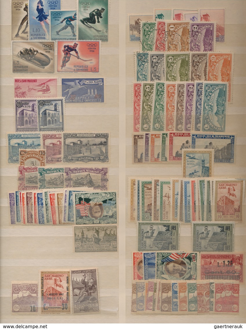 San Marino: 1900/1990 (ca.), Comprehensive Accumulation In A Thick Stockalbum, Almost Exclusively MN - Lettres & Documents