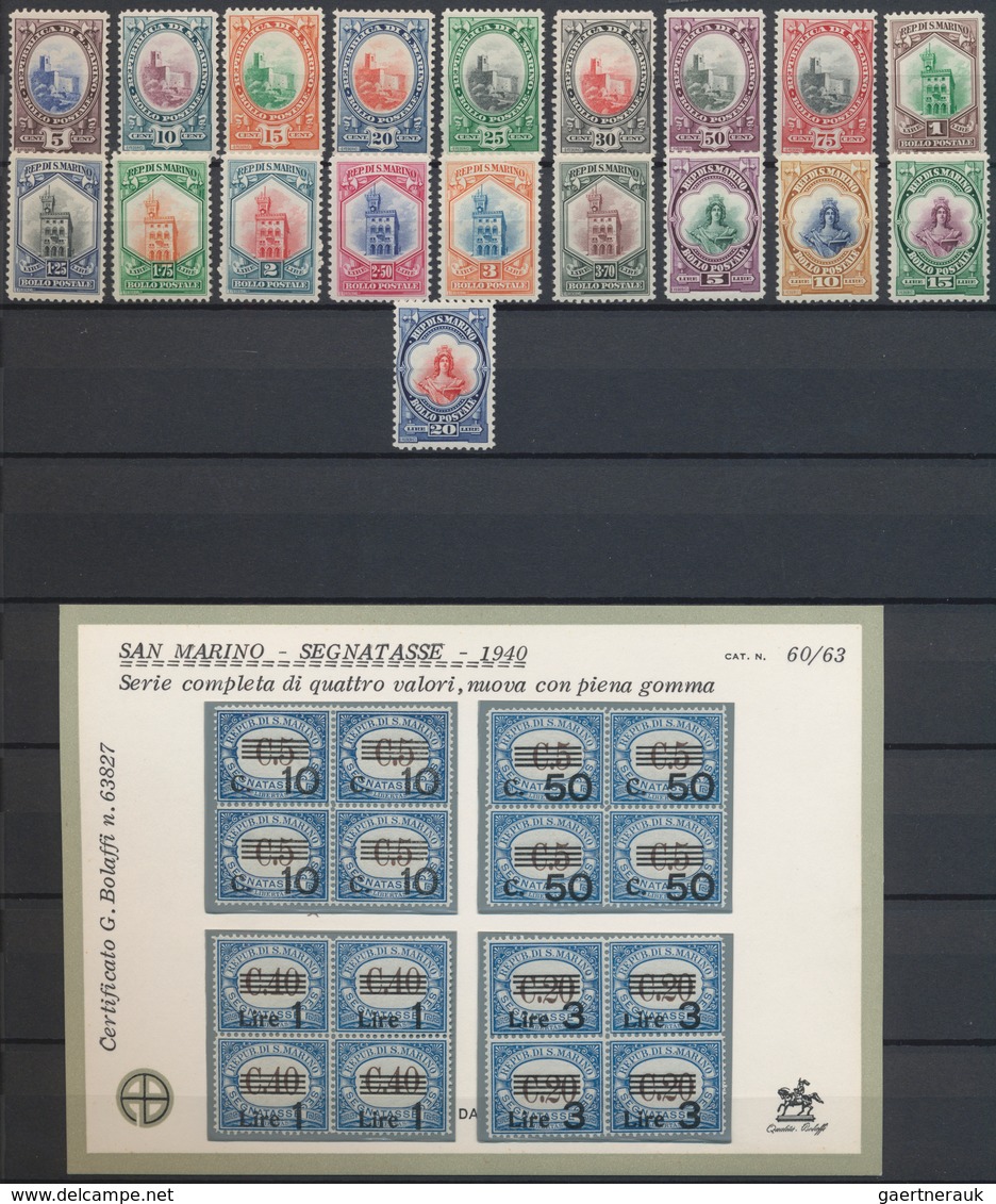 San Marino: 1917/1952, Mint Never Hinged Collection Out Of Sassone No. 51-300 And A1/110, With Many - Lettres & Documents