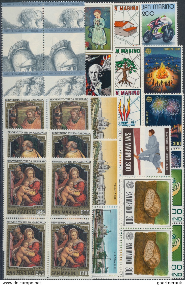San Marino: 1981, Sets Per 900 Without The Souvenir Sheets MNH. Four Year Sets Are Sorted On One One - Lettres & Documents