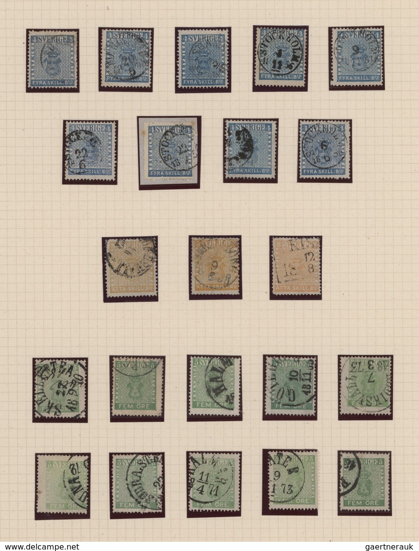 Schweden: 1855/1872, Collection Of 95 Stamps On Album Pages, Showing Some Specialisation Incl. Colou - Cartas & Documentos