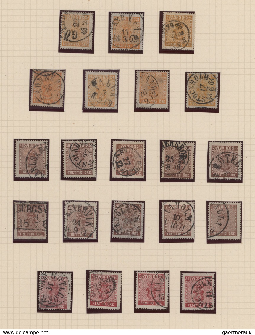 Schweden: 1855/1872, Collection Of 95 Stamps On Album Pages, Showing Some Specialisation Incl. Colou - Brieven En Documenten