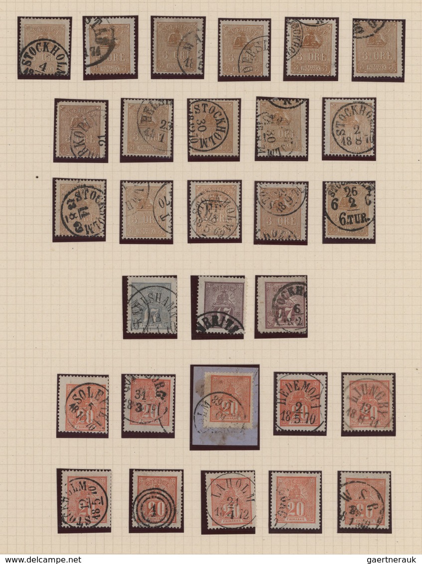 Schweden: 1855/1872, Collection Of 95 Stamps On Album Pages, Showing Some Specialisation Incl. Colou - Storia Postale