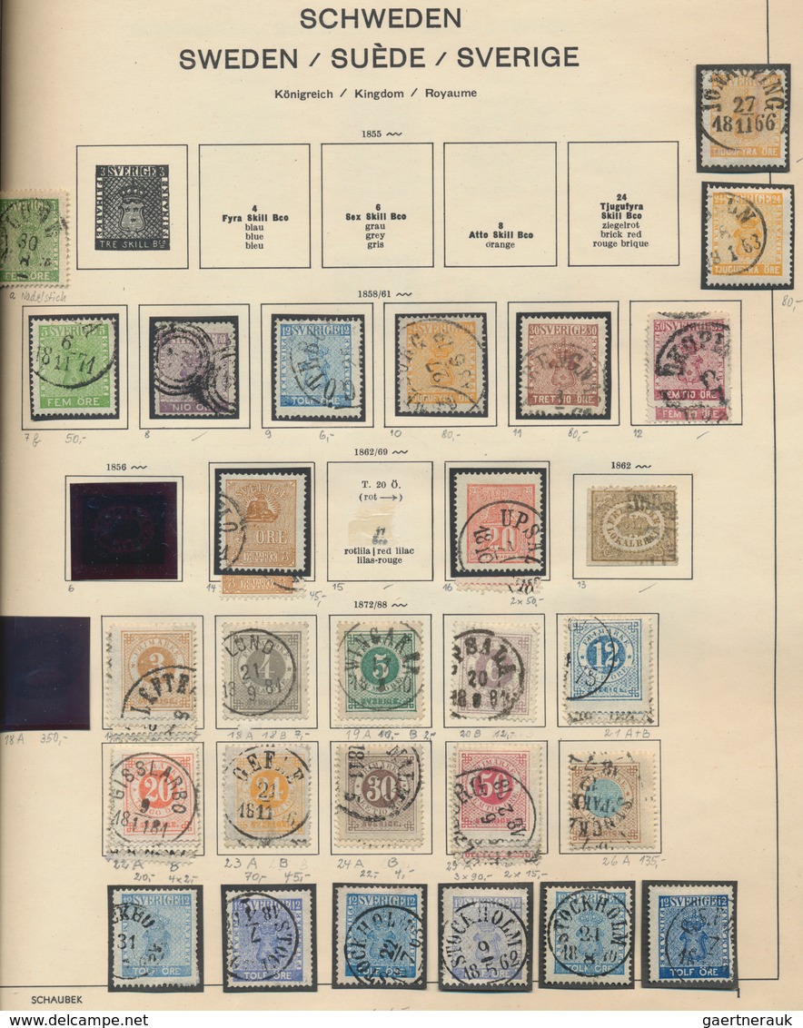 Schweden: 1855-1988 (ca): Nicely Filled Collection In Preprinted Schaubek Album, Early Years Used, B - Brieven En Documenten