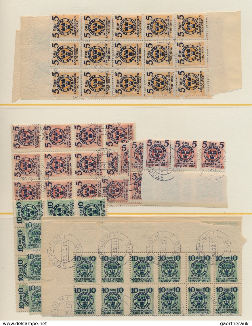 Schweden: 1916, "Landstorm II", Ex 97-104, Huge Lot Of Used Stamps In Good To Fine Condition, Mainly - Storia Postale