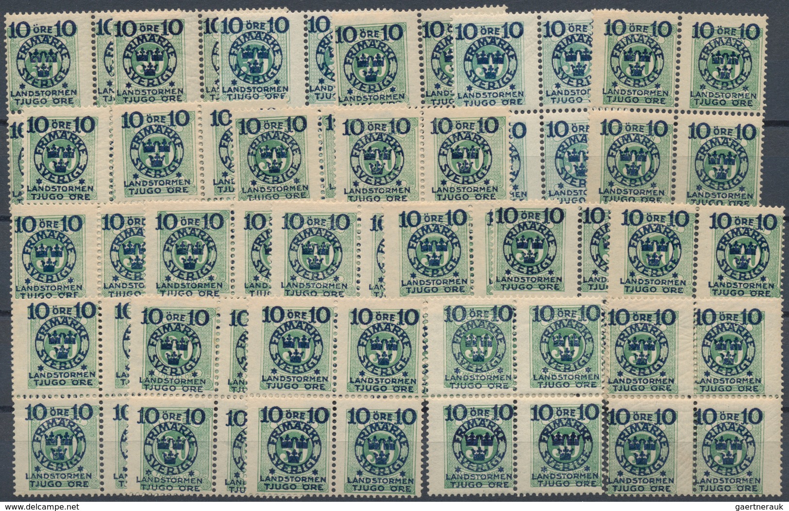 Schweden: 1916, Ex "Landstorm" I/II(Mi.-Nr. 90, 100, 102 And 104), Mainly MNH On Cards, Among Them A - Lettres & Documents
