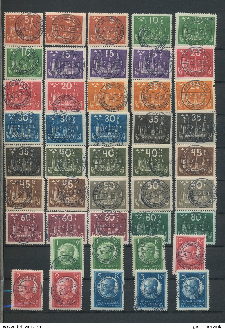 Schweden: 1924 'UPU': Used Collection Of Both UPU Issues, With Two Complete And One Near To Complete - Storia Postale