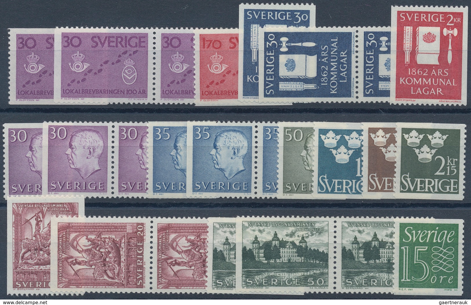 Schweden: 1960/1969, mostly complete year sets mint never hinged, a few perforation versions of defi