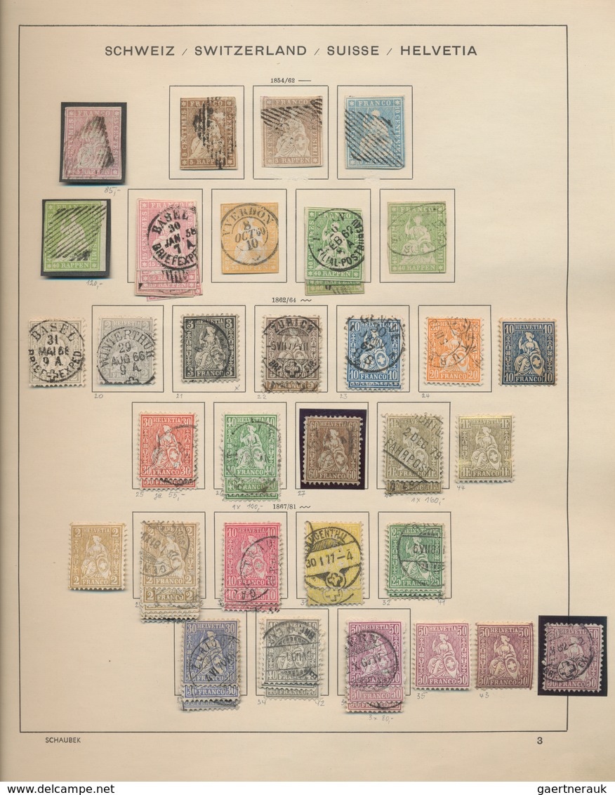 Schweiz: 1850-1980 (ca): Gewachsene Sammlung Im Schaubek Vordruckalbum Mit Nr 8 Und 9 Gestempelt, Ab - Sammlungen