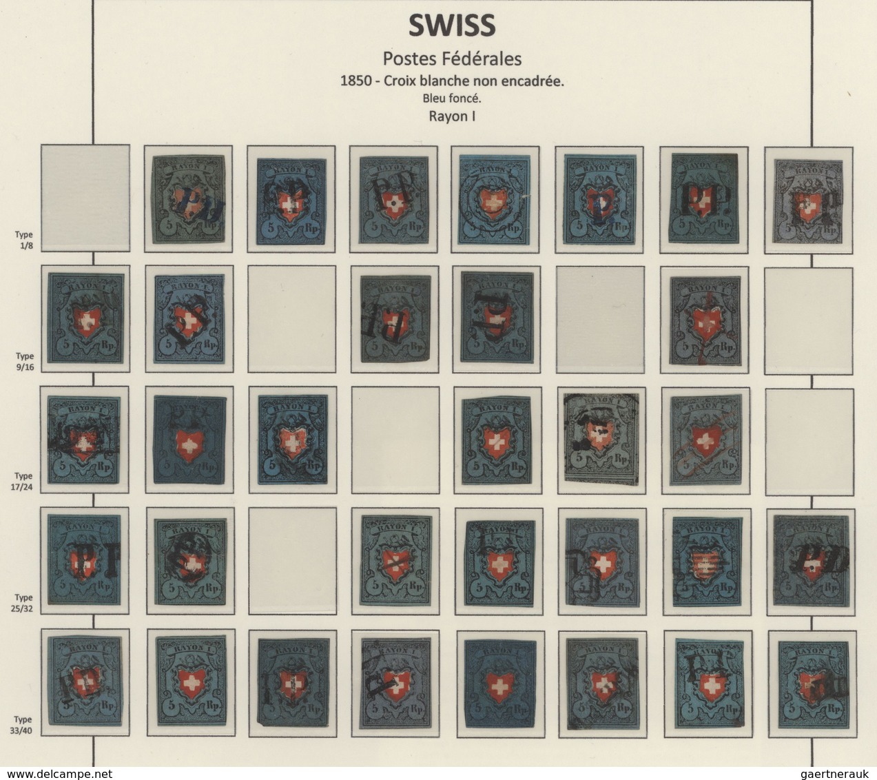 Schweiz: 1850-52 TYPENTAFELN: Kollektion Von Vier Typentafeln Der Rayonmarken, Mit 33 Typen Der Rayo - Sammlungen