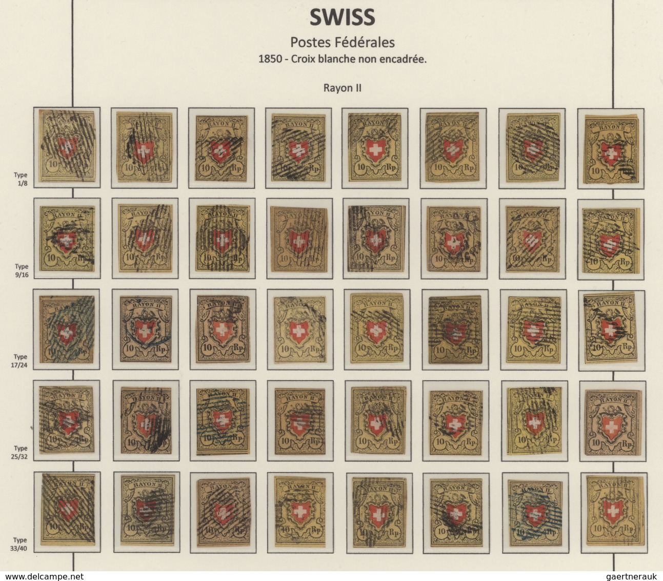 Schweiz: 1850-52 TYPENTAFELN: Kollektion Von Vier Typentafeln Der Rayonmarken, Mit 33 Typen Der Rayo - Sammlungen