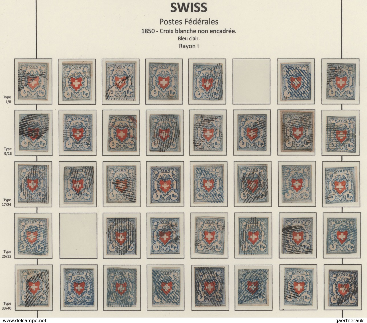 Schweiz: 1850-52 TYPENTAFELN: Kollektion Von Vier Typentafeln Der Rayonmarken, Mit 33 Typen Der Rayo - Lotes/Colecciones