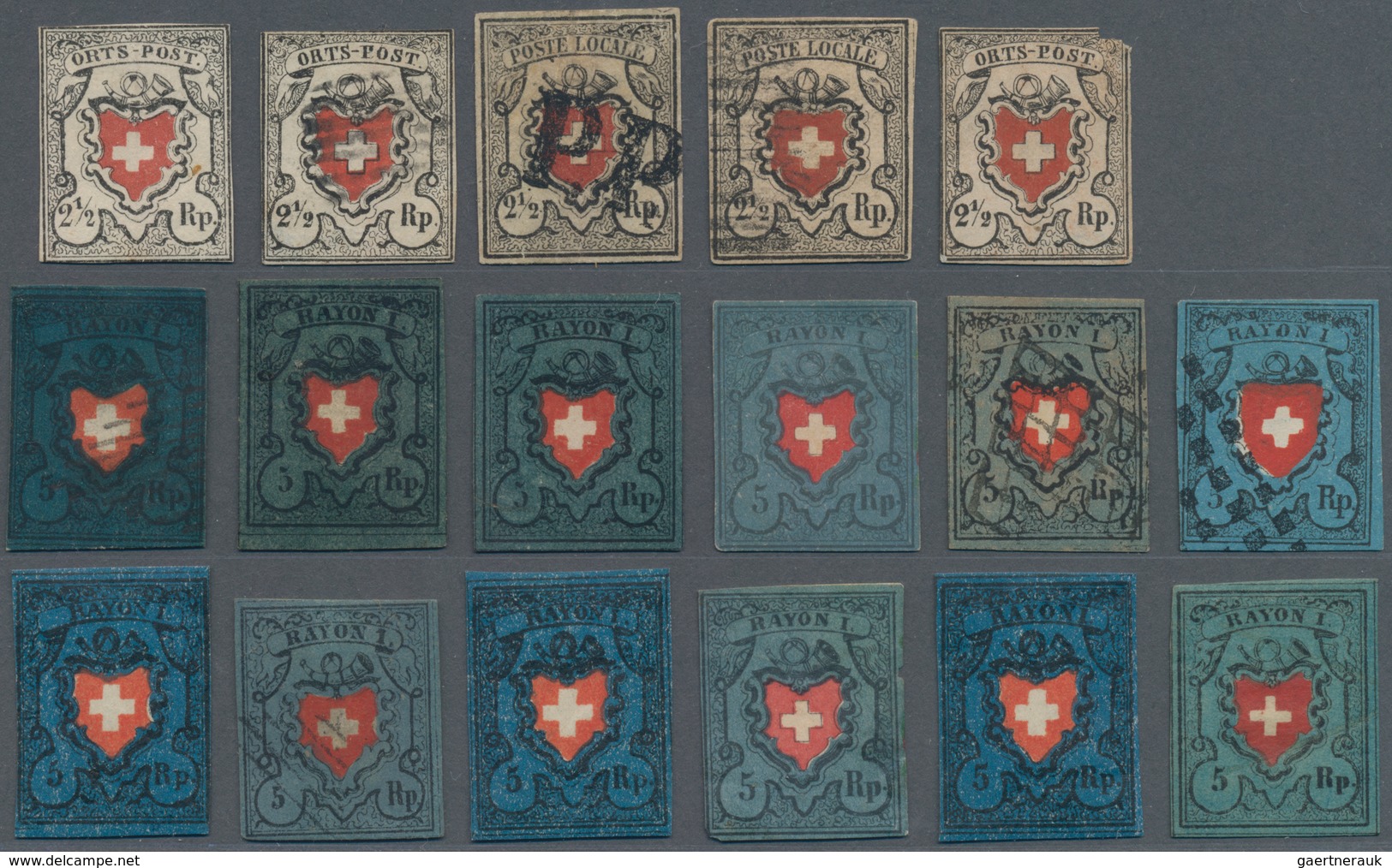 Schweiz: 1850-52: 32 Imitationen/Nachahmungen/Fälschungen Von Durheim-Marken (Ortspost Bis Rayon III - Lotes/Colecciones