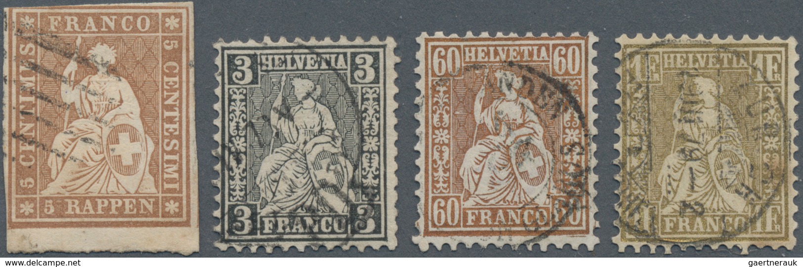 Schweiz: 1854/1878, Interessante Partie Mit 45 Gestempelten Werten Der Ausgaben 'Sitzende Helvetia', - Collections
