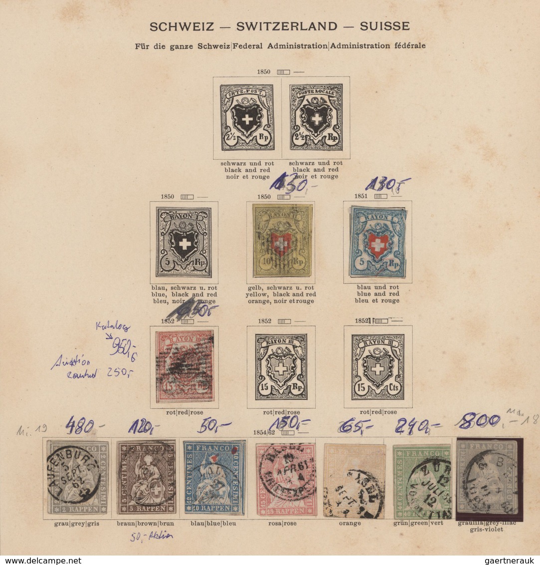 Schweiz: 1854/1918, Meist Gestempelte Sammlung Auf Albumseiten, Dabei Bessere Frühe Ausgaben Wie Ray - Lotes/Colecciones