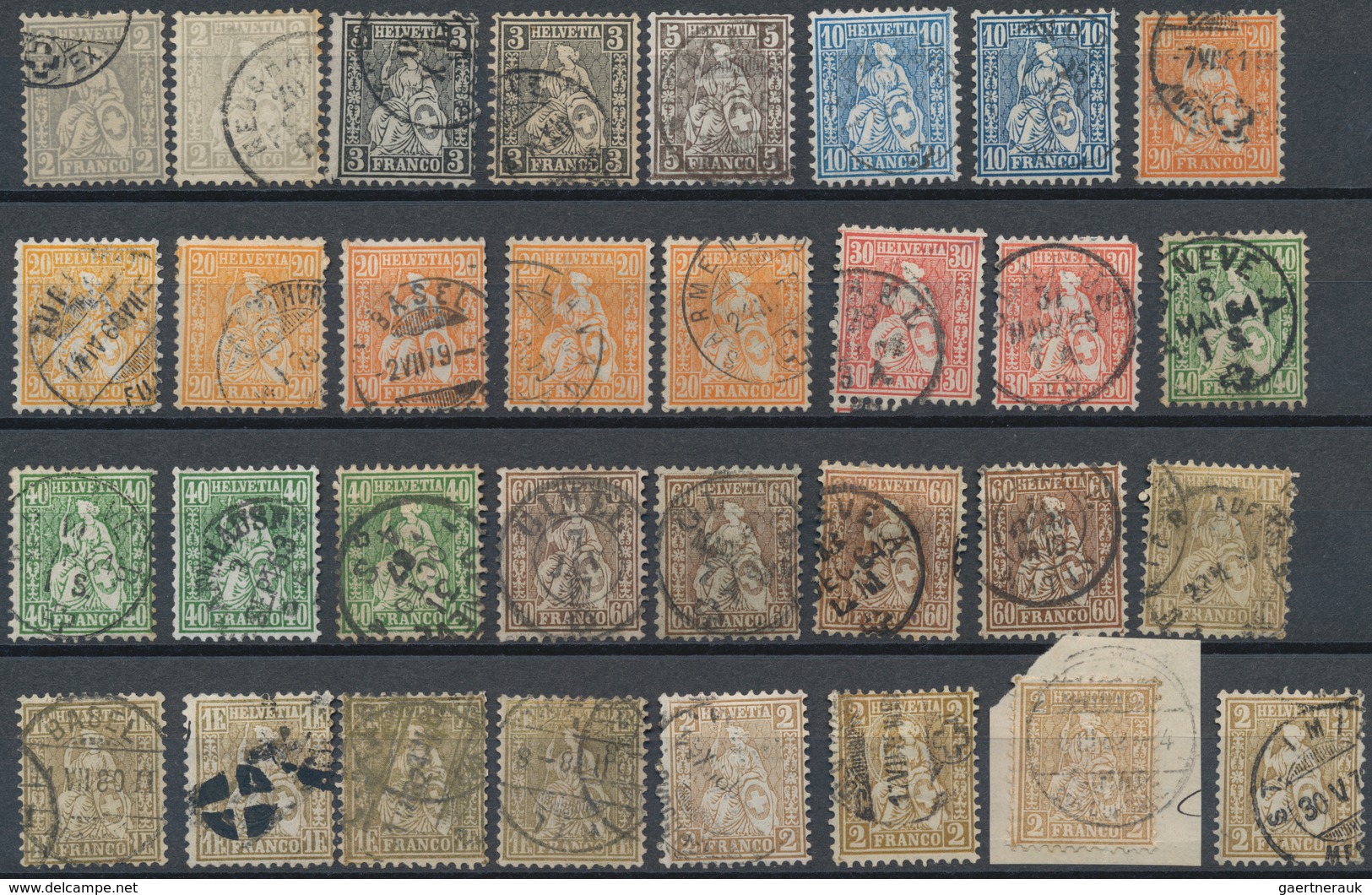 Schweiz: 1862/1880 (ca.), Sitzende Helvetia Weißes Papier, Gestempelte Sammlungspartie Von 66 Marken - Lotes/Colecciones
