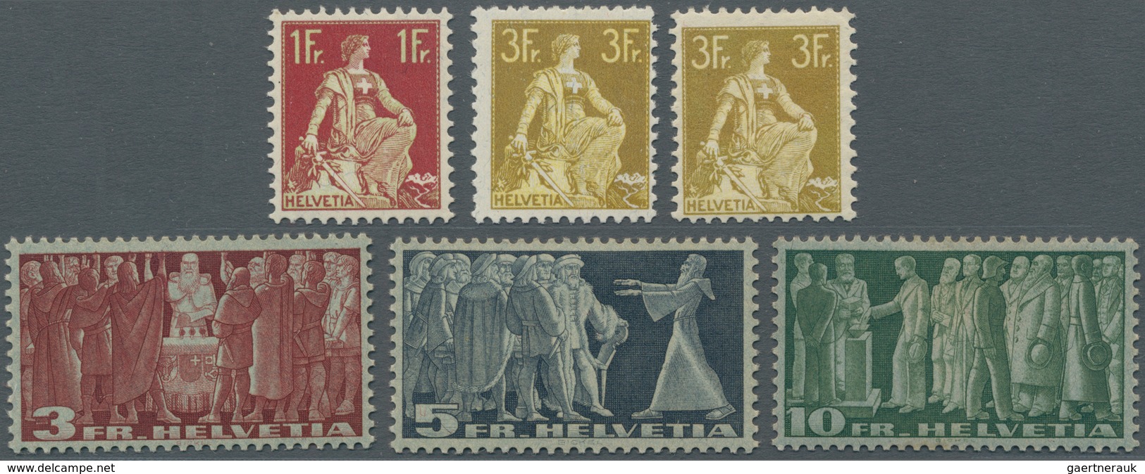Schweiz: 1908-38, Lot Mit 13 Ungebrauchten Franken-Werten, Dabei 1908 1 Fr. Und Zweimal 3 Fr. (glatt - Lotes/Colecciones