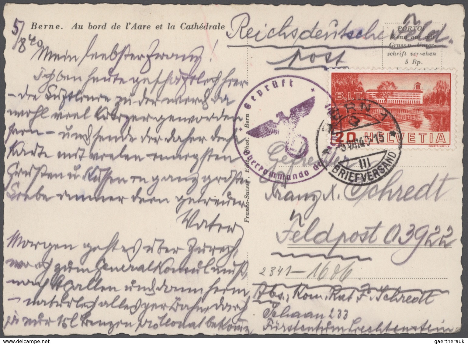 Schweiz: 1916/1941, Kleines Lot Von 4 Besseren Belegen, Beginnend Mit Einem Wertbrief Von 1916, Gela - Sammlungen