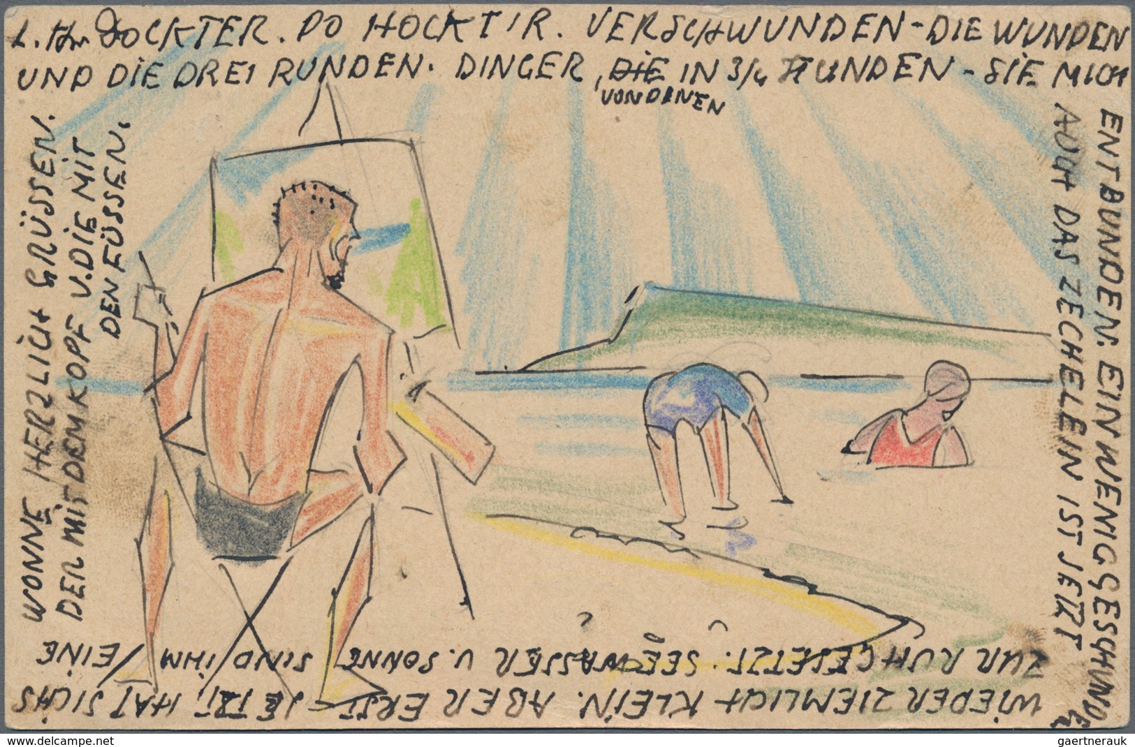 Schweiz: 1920er-40er Jahre: 27 Postkarten, Meist Ganzsachen, Mit Rückseitigen Zeichnungen, Meist Kol - Sammlungen
