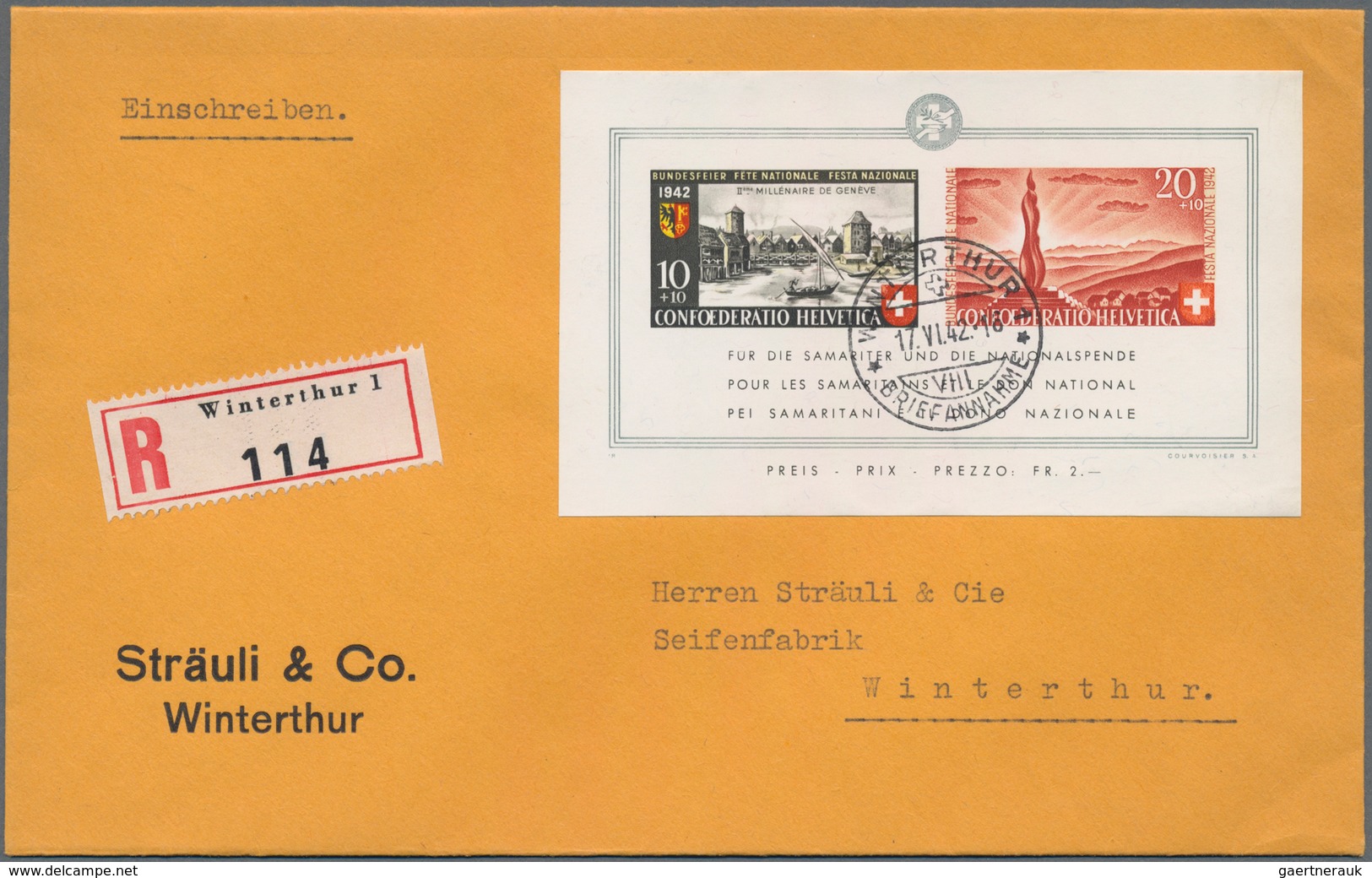 Schweiz: 1942-62: 17 FDCs Und Briefe, Dabei U.a. Pro Patria-Block '42 Auf R-Brief, Zwei Basel-Blocks - Lotes/Colecciones