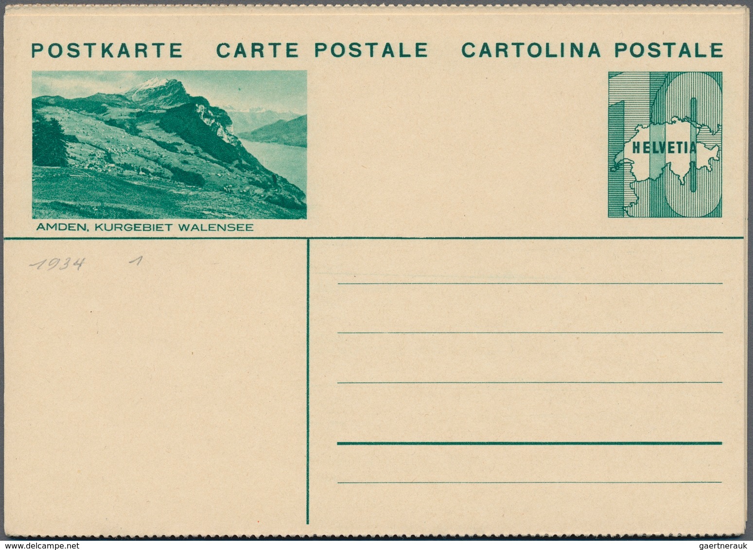 Schweiz - Ganzsachen: 1933 Kompletter Satz Von Vier 7er-Streifen Der Waag. Gezähnten Karten Zu 10 Rp - Postwaardestukken