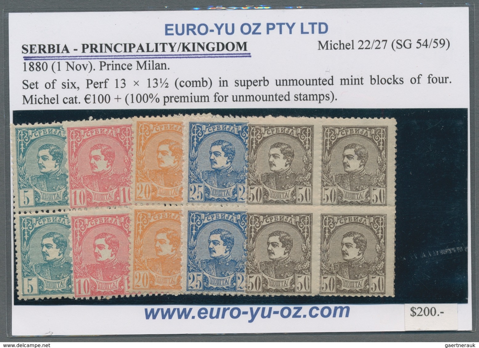 Serbien: 1880, Definitives "Milan", Specialised Assortment Of 32 Stamps Incl. Complete Set Blocks Of - Serbien