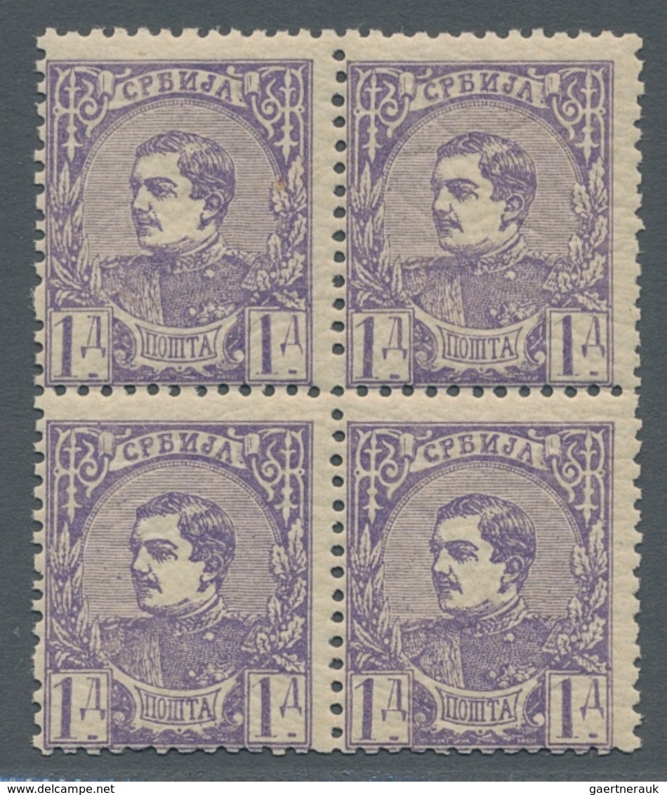 Serbien: 1880, Definitives "Milan", Specialised Assortment Of 32 Stamps Incl. Complete Set Blocks Of - Serbien