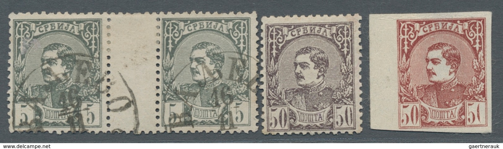 Serbien: 1880, Definitives "Milan", Specialised Assortment Of 32 Stamps Incl. Complete Set Blocks Of - Serbie