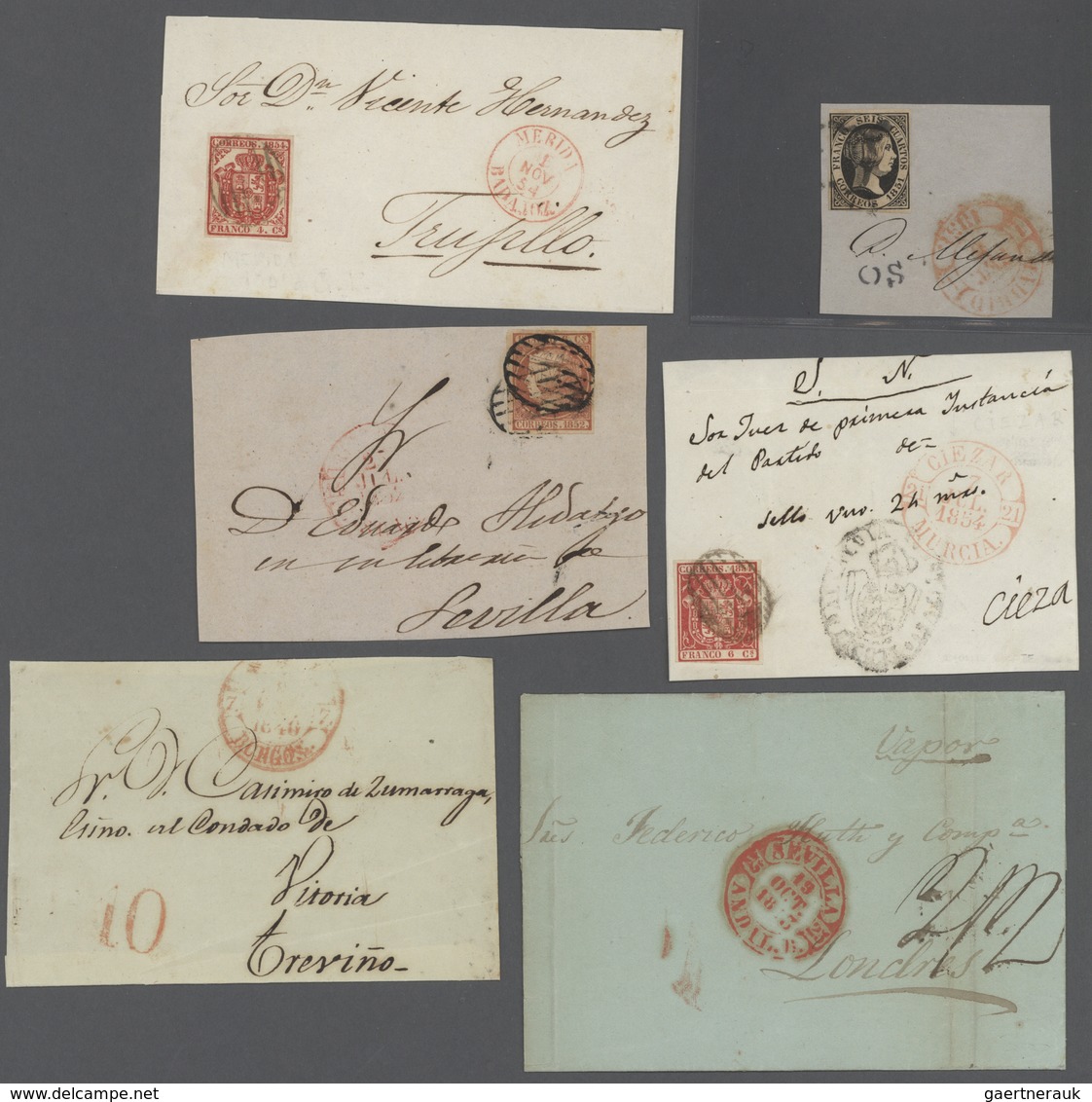 Spanien: 1850/1854, Lot Of 27 Classic Stamps Incl. Some Pairs, Nice Range Of Postmarks, Attractive P - Cartas & Documentos
