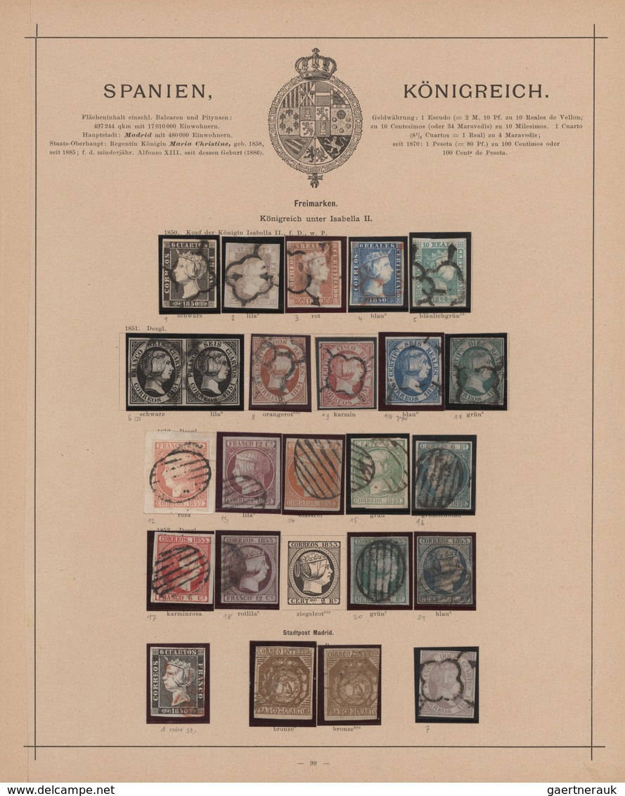 Spanien: 1850/1880, Mainly Used Collection Of Classic And Semi-classic Issues Arranged On Ancient Sc - Brieven En Documenten