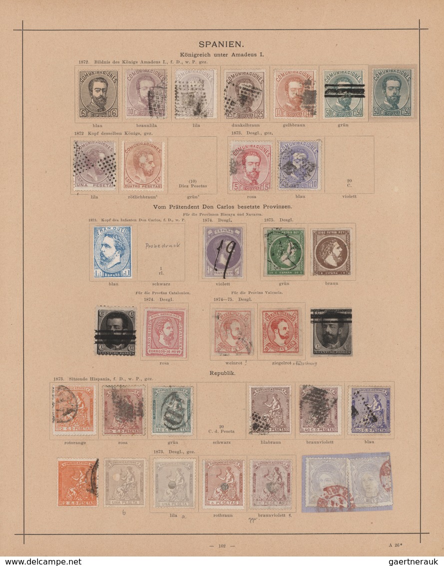 Spanien: 1850/1880, Mainly Used Collection Of Classic And Semi-classic Issues Arranged On Ancient Sc - Cartas & Documentos