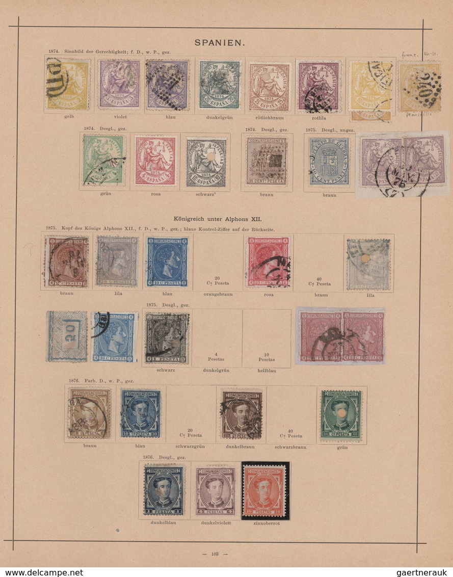 Spanien: 1850/1880, Mainly Used Collection Of Classic And Semi-classic Issues Arranged On Ancient Sc - Brieven En Documenten