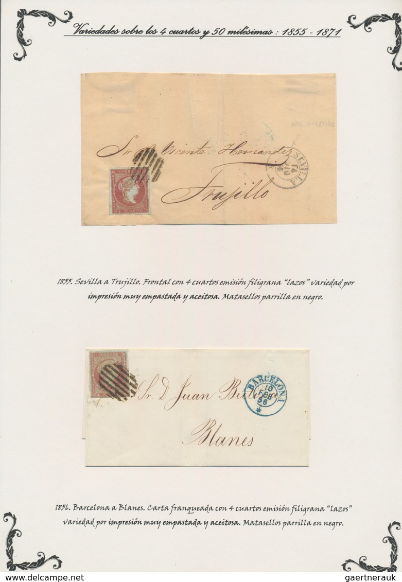 Spanien: 1851/1871, Extensive Exhibition Collction On Leaves Featuring About 200+ Letters On 108 Pag - Covers & Documents