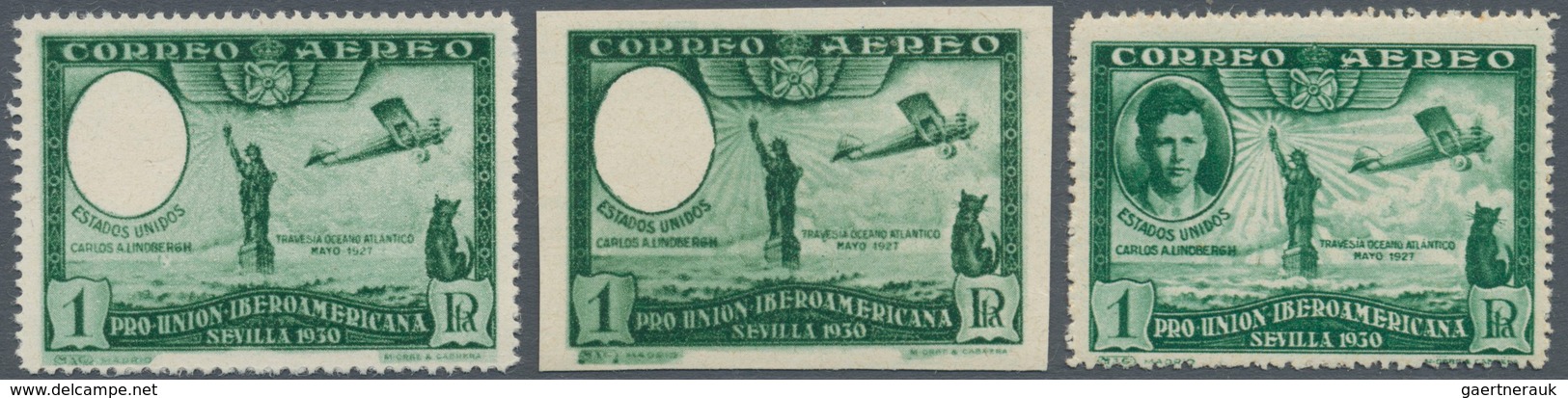 Spanien: 1930, Ibero-American Exhibition In Sevilla Airmail Stamp 1pta. Green With MISSING PORTRAIT - Lettres & Documents