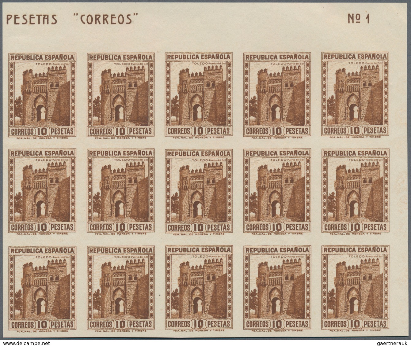 Spanien: 1932, Toldeo Sun Gate 10pta. Brown In A Lot With Approx. 600 IMPERFORATE Stamps Incl. Many - Brieven En Documenten