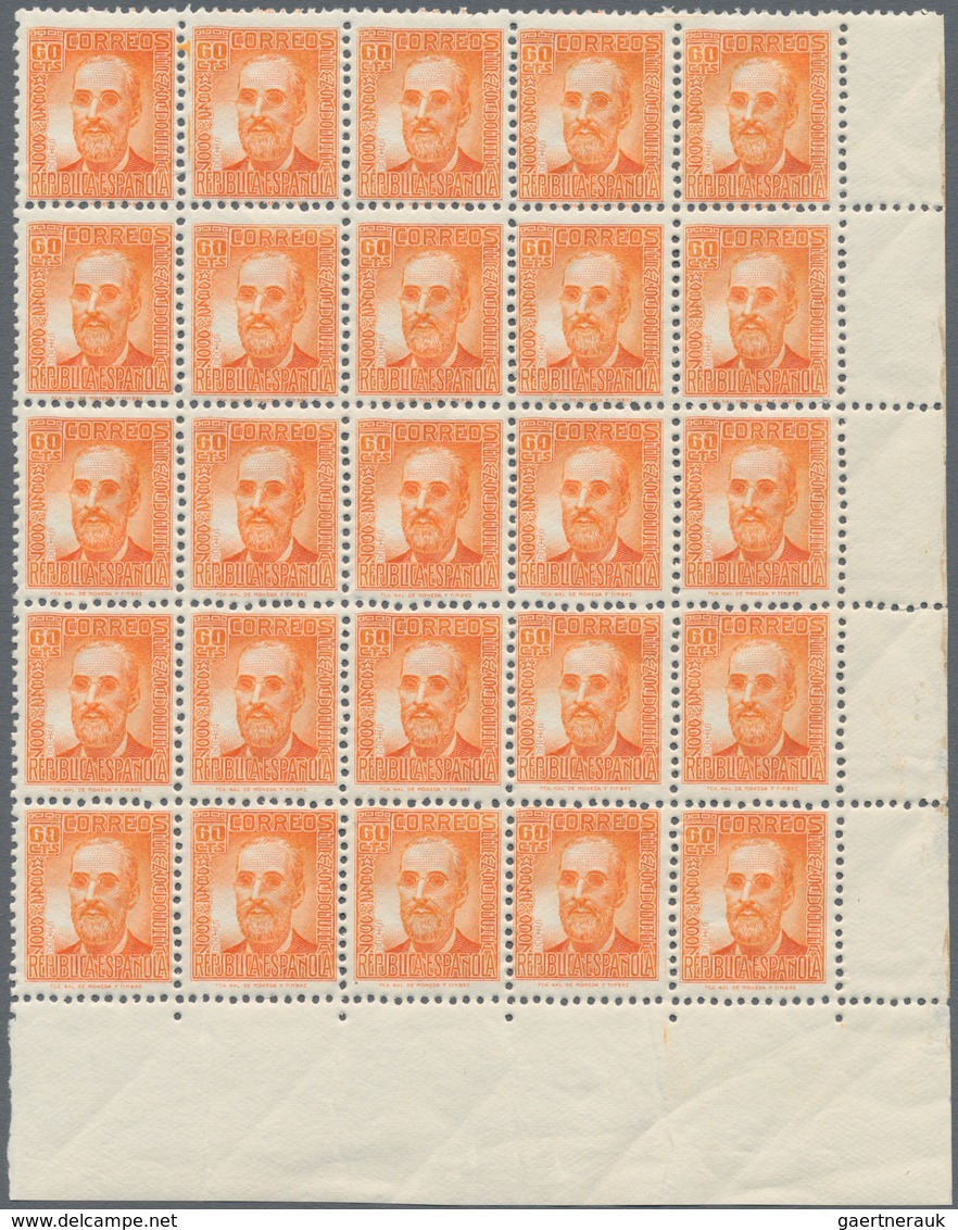 Spanien: 1936, Fermin Salvochea Y Alvarez 60c. Orange In A Lot With 900 Stamps Mostly In Folded Half - Cartas & Documentos