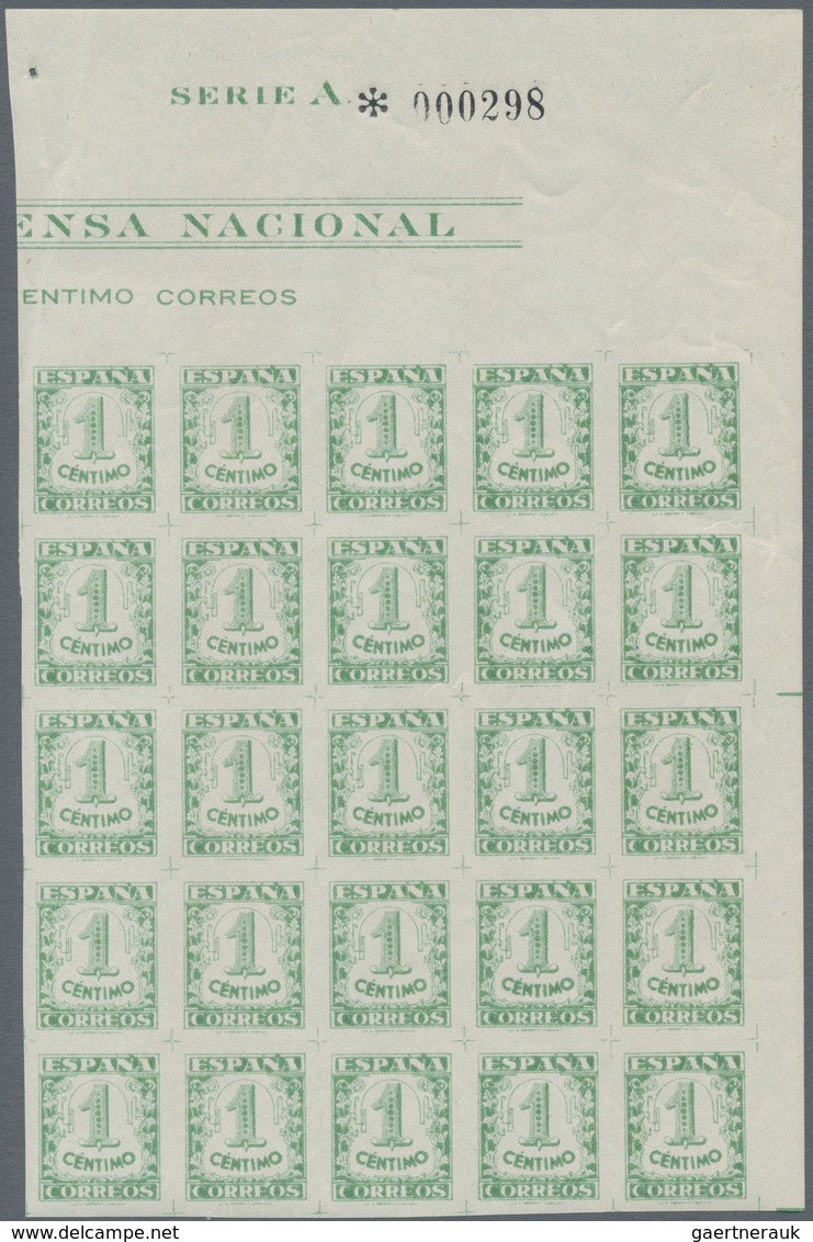 Spanien: 1936, Numerals (Espana Correos) 1c. Green In A Lot With About 900 Imperforate Stamps As Iss - Cartas & Documentos