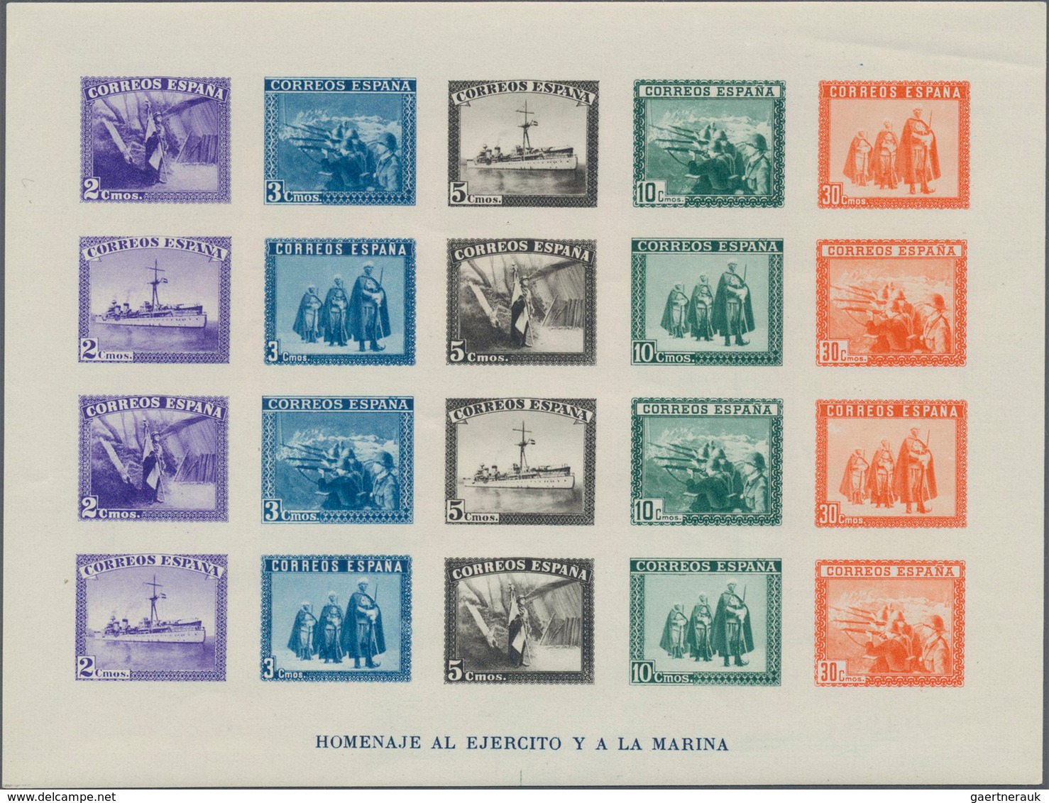 Spanien: 1938, Army And Navy Perforated And IMPERFORATED Miniature Sheets In A Lot With Ten Miniatur - Brieven En Documenten