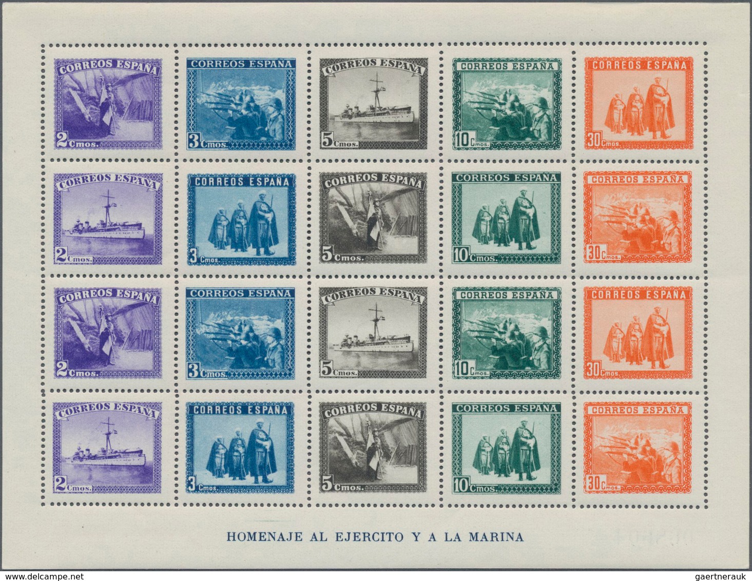 Spanien: 1938, Army And Navy Perforated And IMPERFORATED Miniature Sheets In A Lot With Ten Miniatur - Briefe U. Dokumente