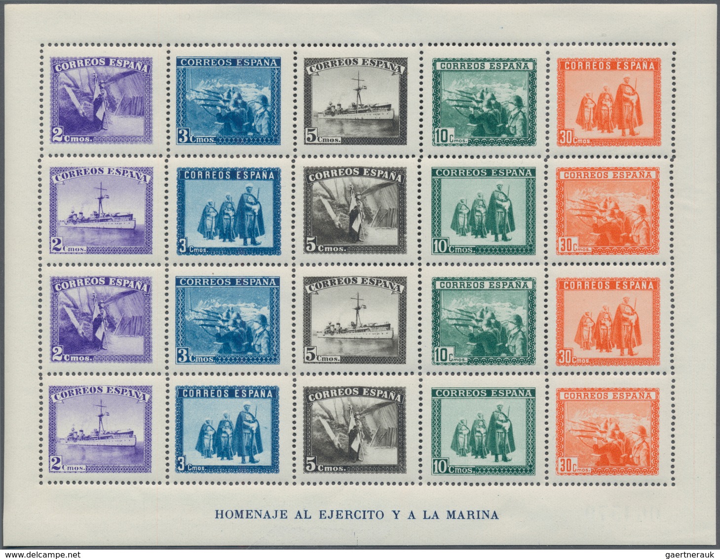 Spanien: 1938, Army And Navy Perforated Miniature Sheet In A Lot With 100 Miniature Sheets Numbered - Lettres & Documents