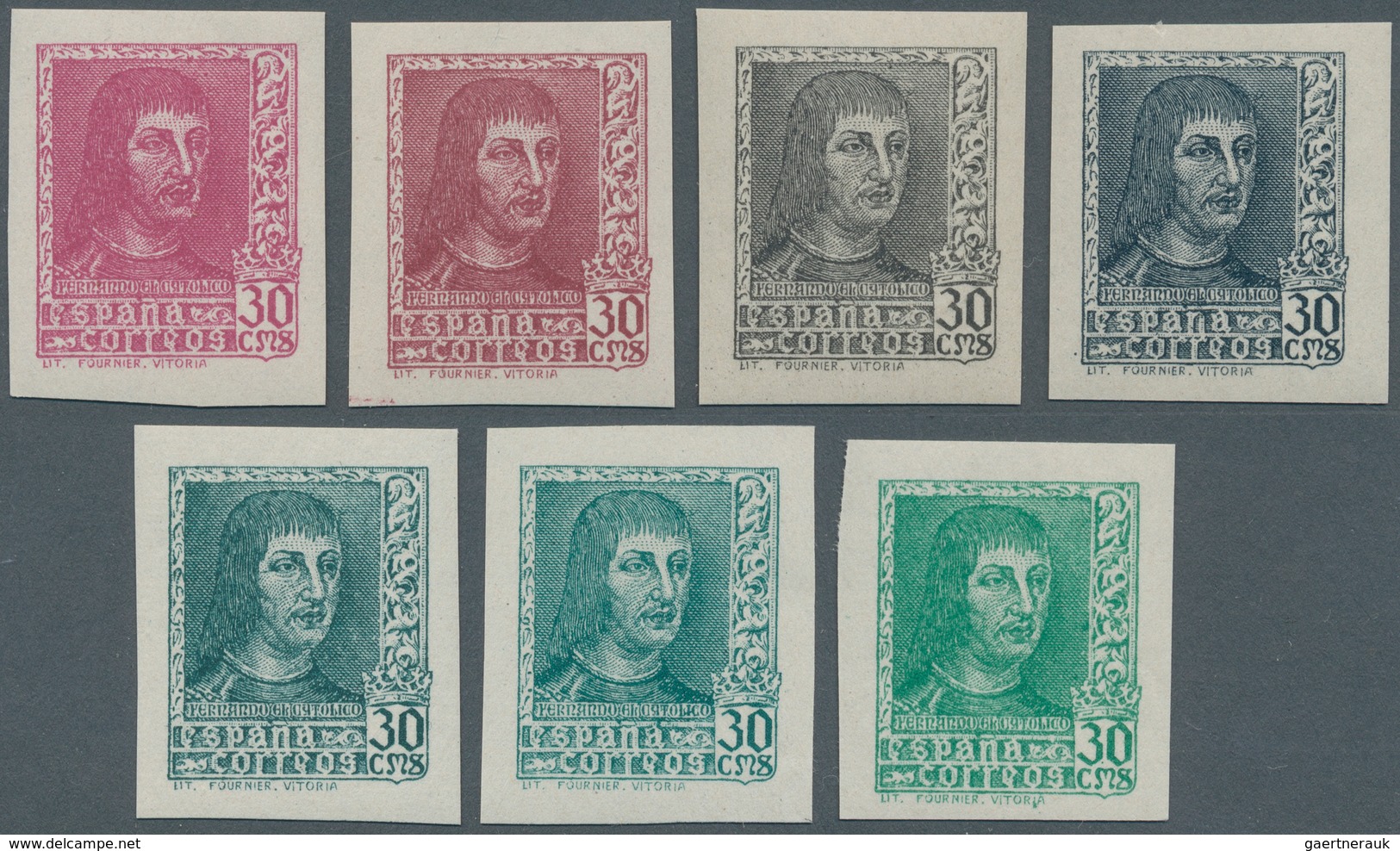 Spanien: 1938, Ferdinand II. 30c. 'Lit. Fournier Vitoria' In A Lot With About 1.200 IMPERFORATE COLO - Cartas & Documentos