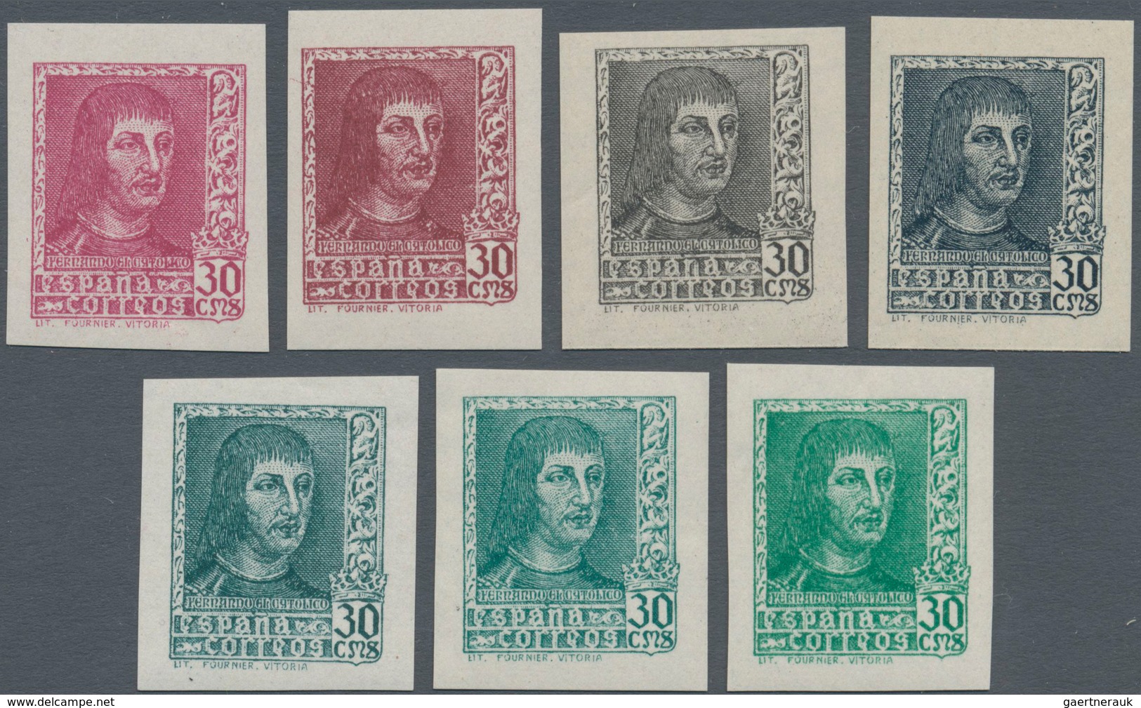 Spanien: 1938, Ferdinand II. 30c. 'Lit. Fournier Vitoria' In A Lot With About 1.200 IMPERFORATE COLO - Cartas & Documentos