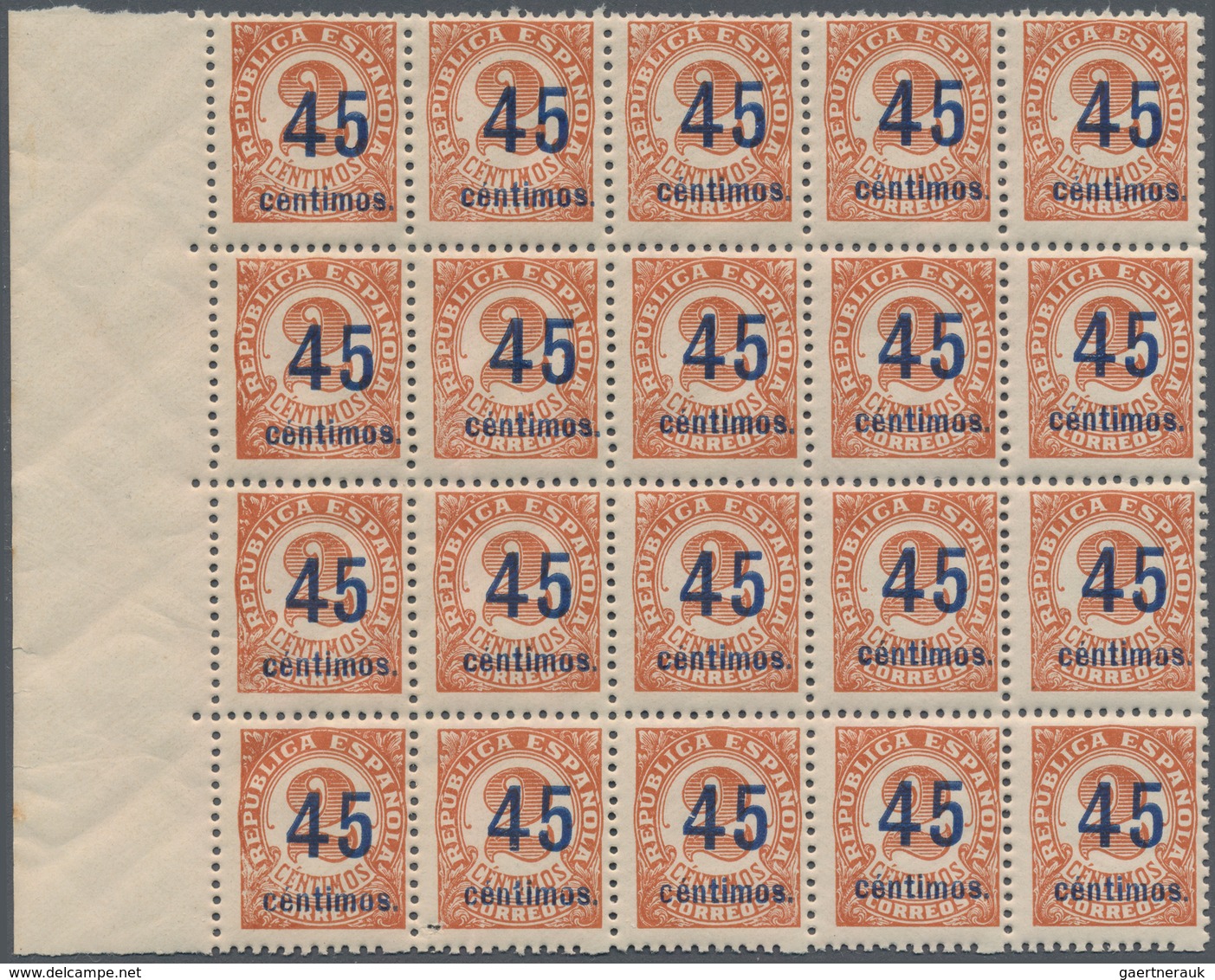 Spanien: 1938, Numeral Issue 2c. Red-brown 'Republica Espanola' Surcharged '45 Centimos' In A Lot Wi - Briefe U. Dokumente