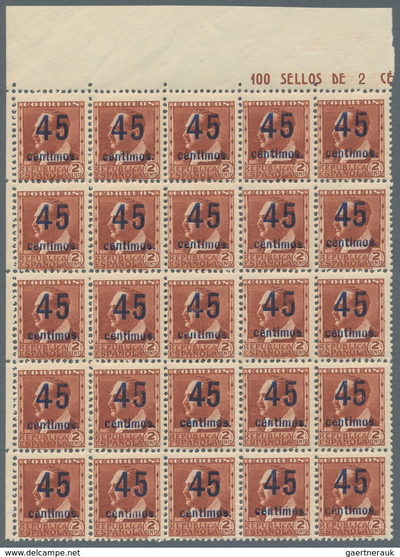 Spanien: 1938, Vicente Blasco Ibanez 2c. Red-brown With UNISSUED Surcharge '45 Centimos' In A Lot Wi - Lettres & Documents