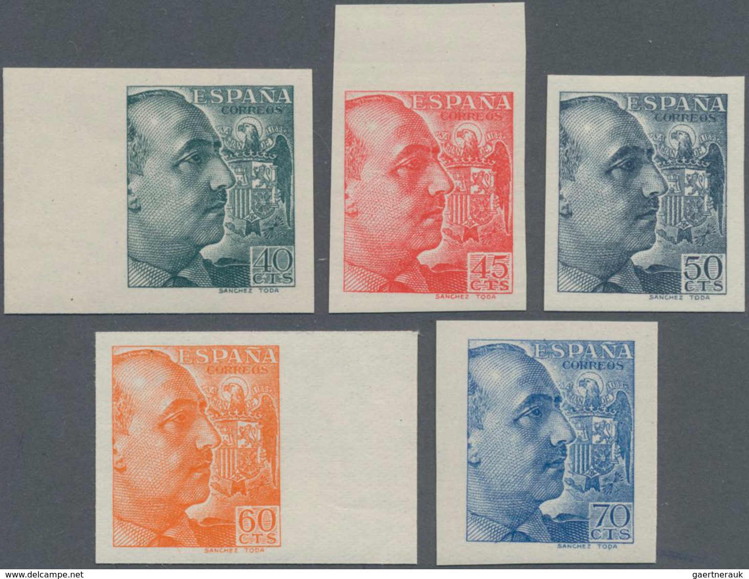 Spanien: 1939/1940, General Franco Definitives ('Sanchez Toda') Five Different Values In A Lot With - Briefe U. Dokumente